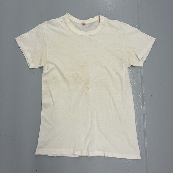 Vintage 60s Hanes White Distressed Blank Cotton T-Shirt - Picture 1 of 4